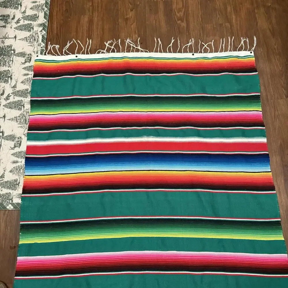 NWOT Vintage Mexican‎ Serape Saltillo Blanket Woven Stripes Southwest Wool 76x47